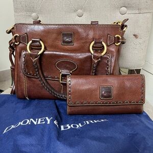 Dooney & Bourke Brown Leather Satchel with Braided Accent